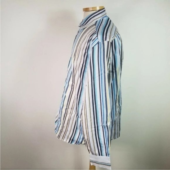 Ted Baker Large Multi Color Striped Cotton Button Front Shirt Made in Portugal - Picture 4 of 6
